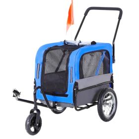 2-in-1 Small Dog Bike Trailer and Bike Stroller with Hitch, Bicycle Trailer Sidecar Bike Wagon Cart Carrier Attachment for Travel, Blue