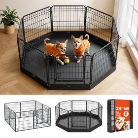Dog Playpen 24 Inch 8 Panels Foldable Exercise Pen with Bottom Pad, Indoor Metal Pet Fence with Door, Heavy Duty Puppy Crate Kennel