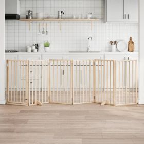 Dog Gate with Door Foldable 6 Panels 118.1 " Poplar Wood
