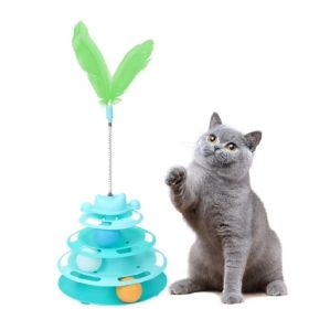3 Level Cat Toy Turntable With Interactive Spring Feather (Option: Blue)