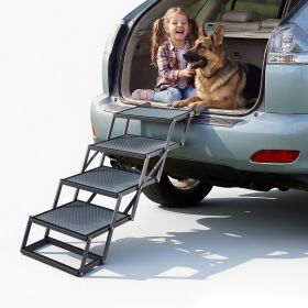 Dog Stairs for Car, 4 Steps Extra Wide Foldable Dog Ramp for Large Dogs with Non-Slip Surface, Portable Lightweight Pet Stairs Ladder for Car, SU (Default: Default)