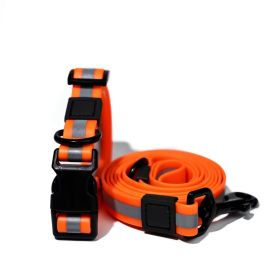 Reflective PVC Dog Leash & Collar Set | Waterproof Heavy Duty Safety Lead (Color: Orange, size: S)