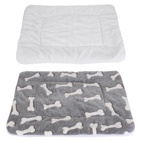 Dog Bed Mat Comfortable Flannel Dog Crate Pad Reversible Cushion Carpet Machine Washable Pet Bed Liner with Bone Patterns Dual-Side Usage for M/L (Color: Gray, size: medium)